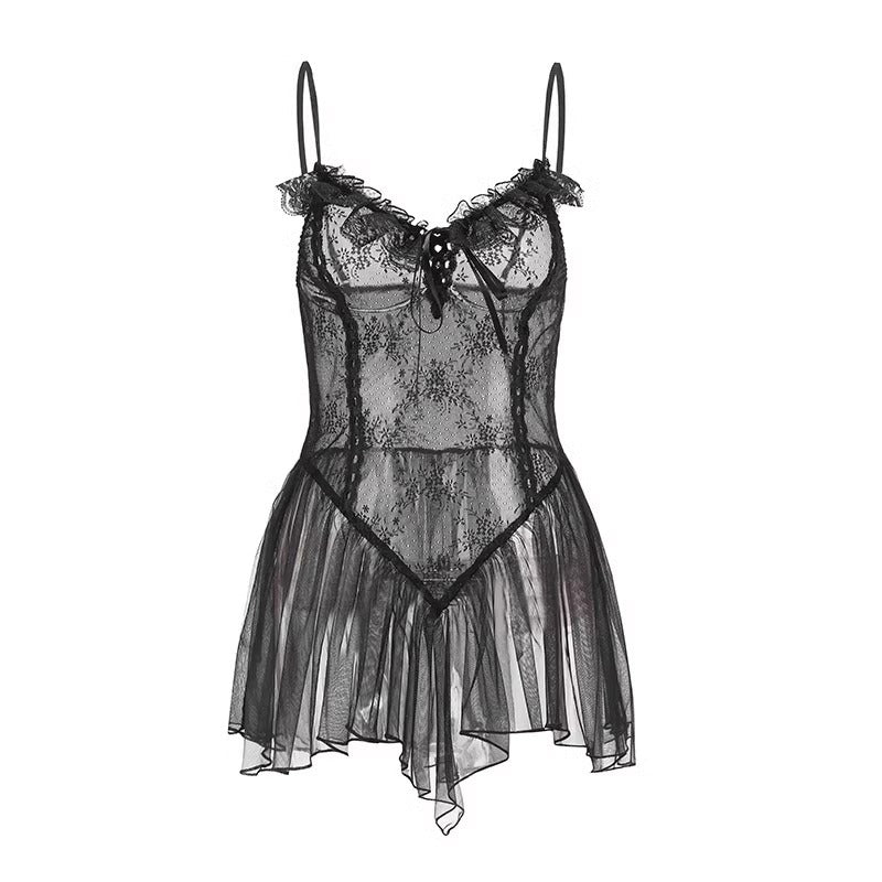 Sexy Sexy Lace Perspective Strap Princess Mesh Nightdress Passion Couple Pure Desire Wind Uniform suit