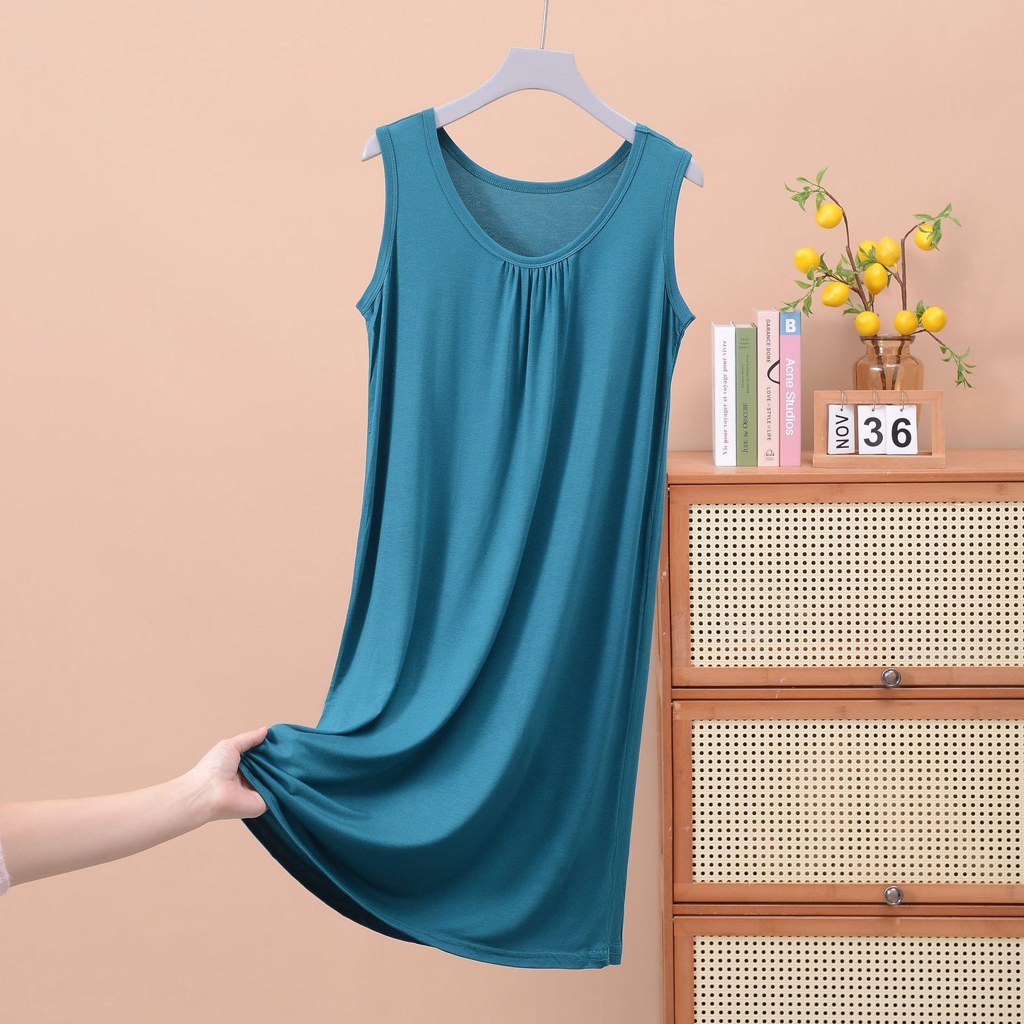 Round Neck Ruffled Sleeveless Loose Fit Maxi Dress for Plus Size - Solid Color Casual Home Dress