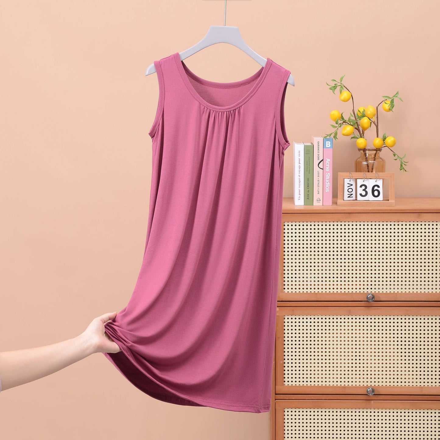 Round Neck Ruffled Sleeveless Loose Fit Maxi Dress for Plus Size - Solid Color Casual Home Dress