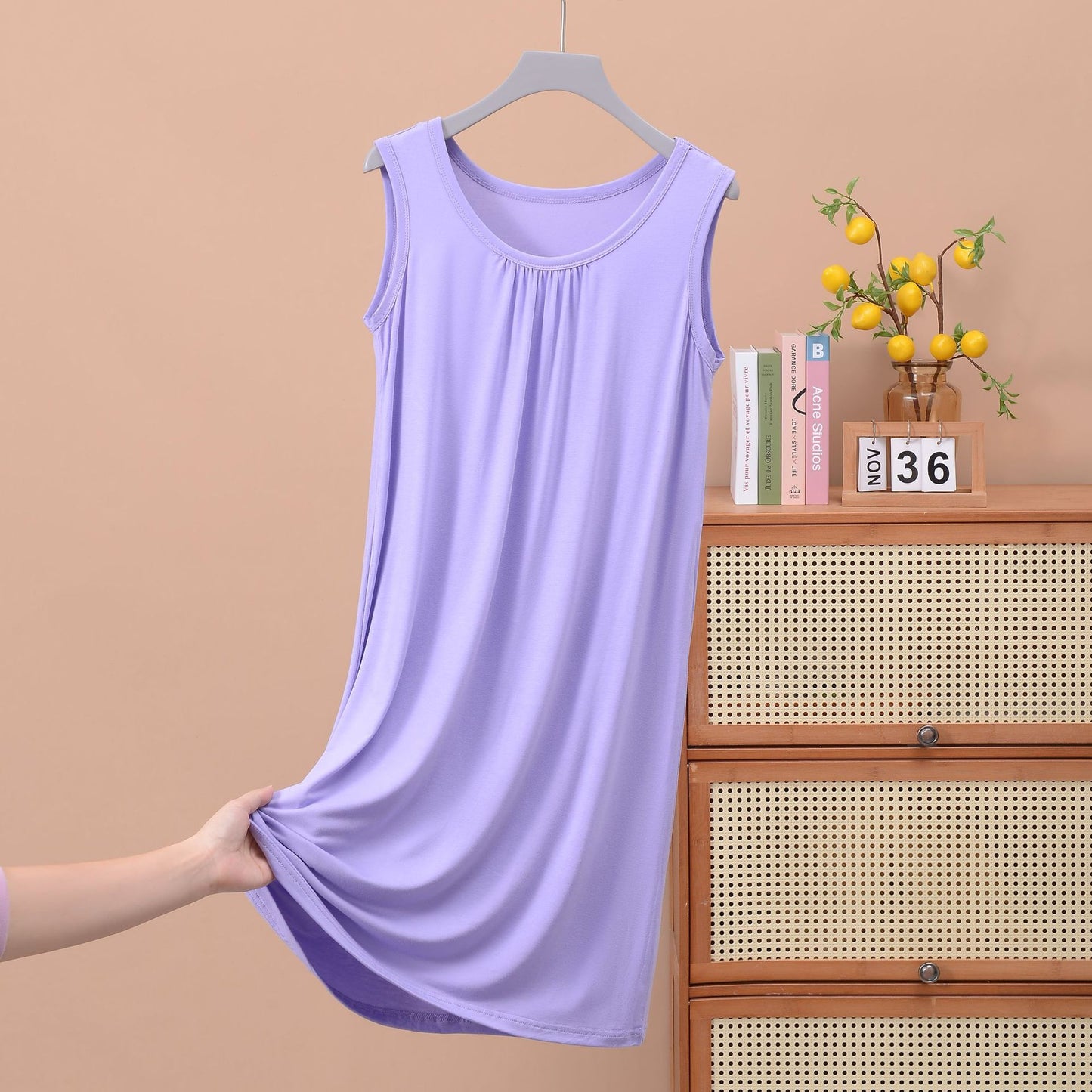Round Neck Ruffled Sleeveless Loose Fit Maxi Dress for Plus Size - Solid Color Casual Home Dress