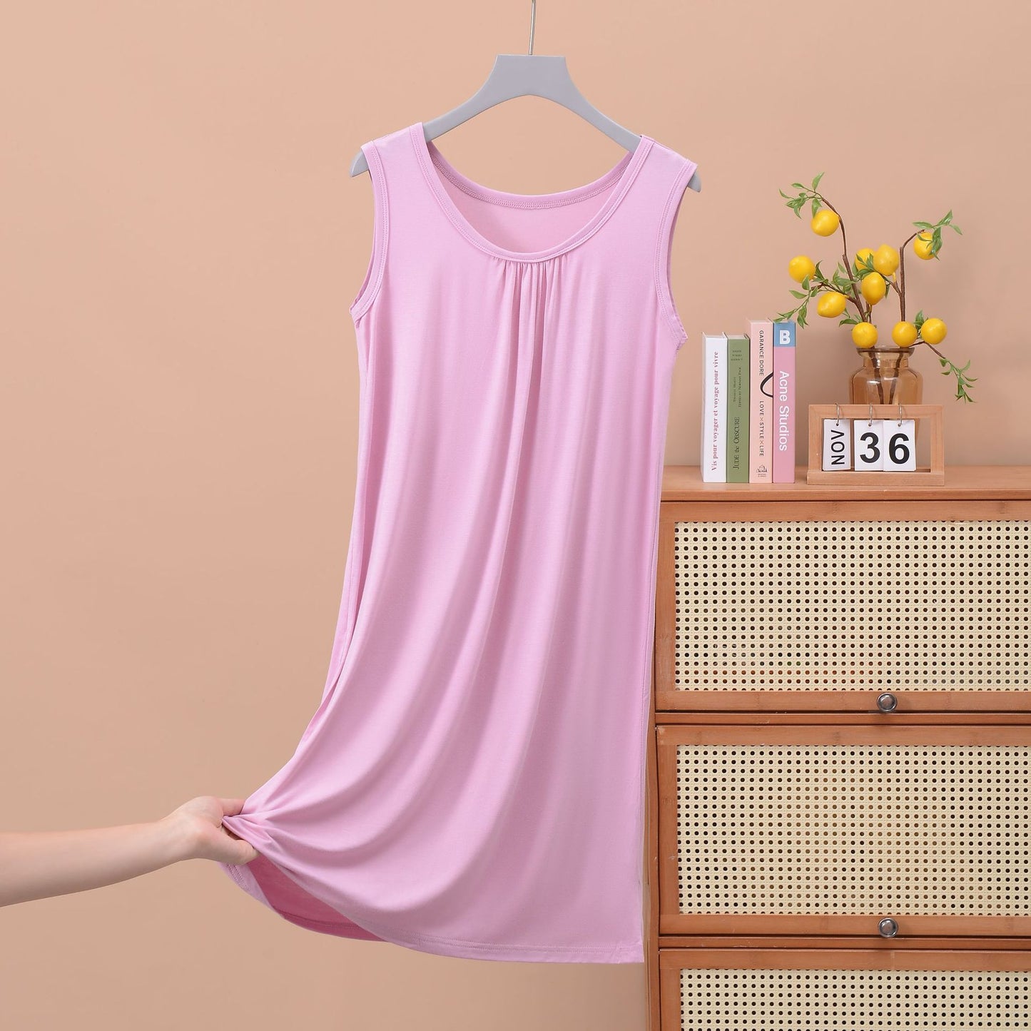 Round Neck Ruffled Sleeveless Loose Fit Maxi Dress for Plus Size - Solid Color Casual Home Dress