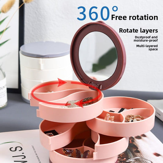 4-Layer Jewelry Box with Makeup Mirror & 360-Degree Rotation