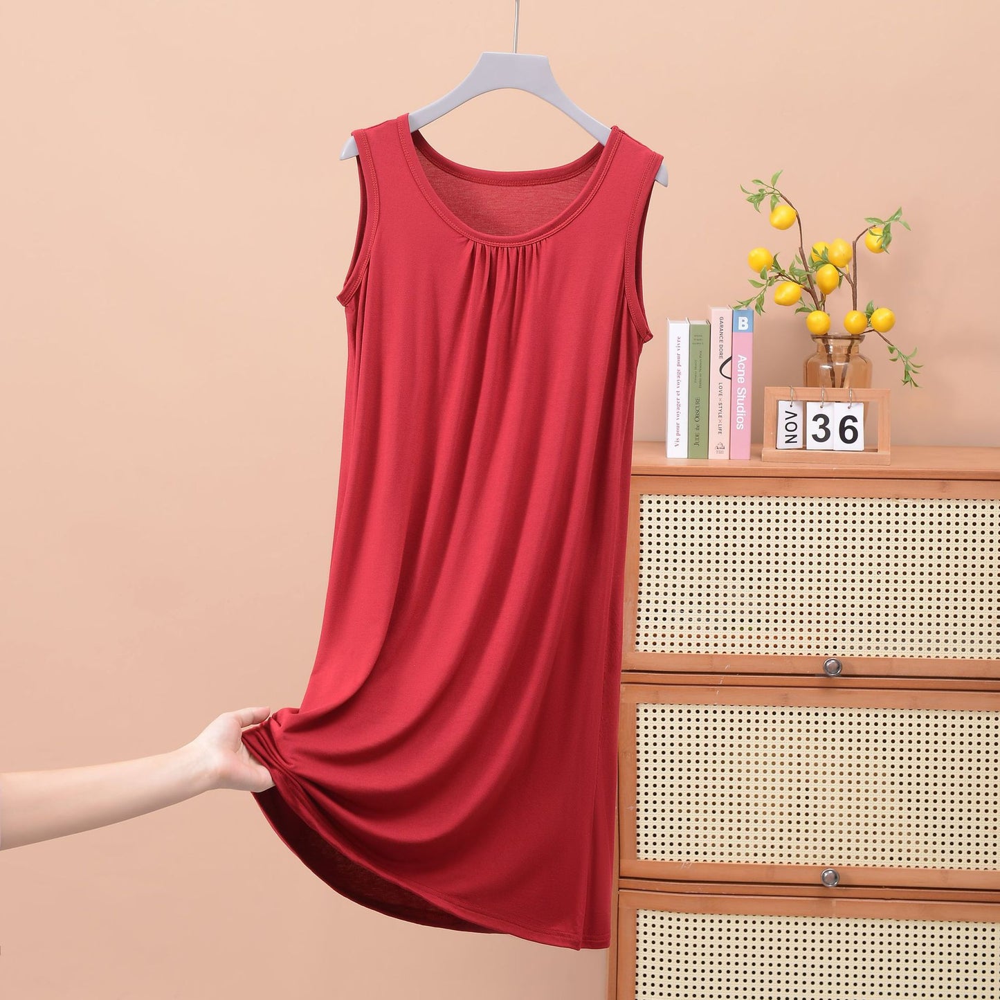 Round Neck Ruffled Sleeveless Loose Fit Maxi Dress for Plus Size - Solid Color Casual Home Dress
