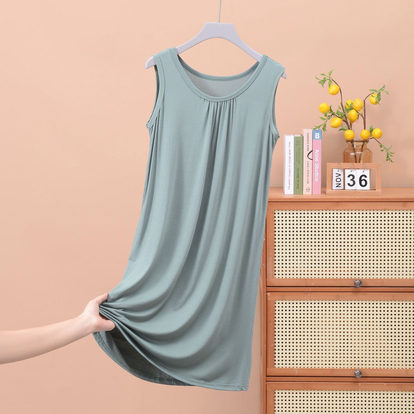 Round Neck Ruffled Sleeveless Loose Fit Maxi Dress for Plus Size - Solid Color Casual Home Dress