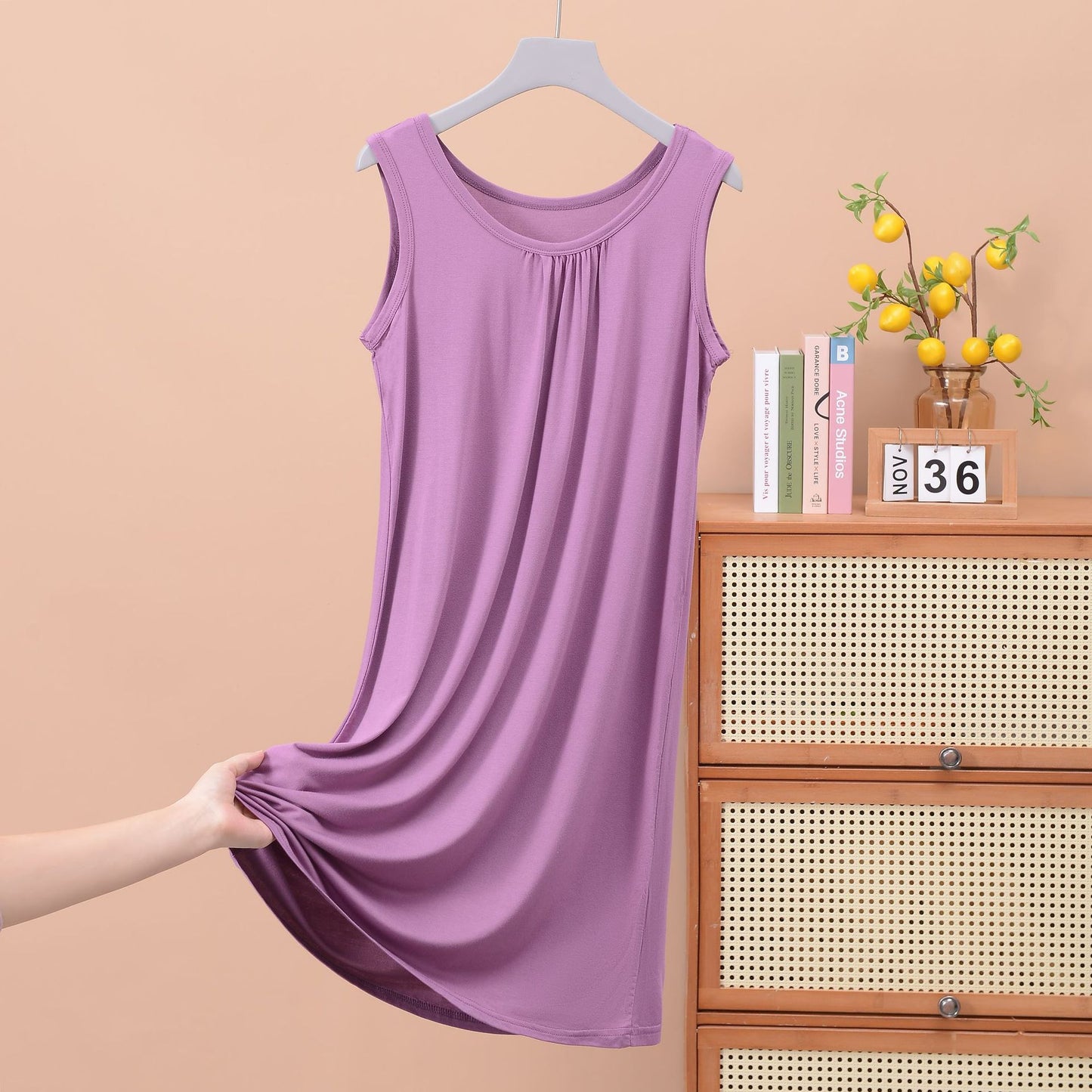 Round Neck Ruffled Sleeveless Loose Fit Maxi Dress for Plus Size - Solid Color Casual Home Dress