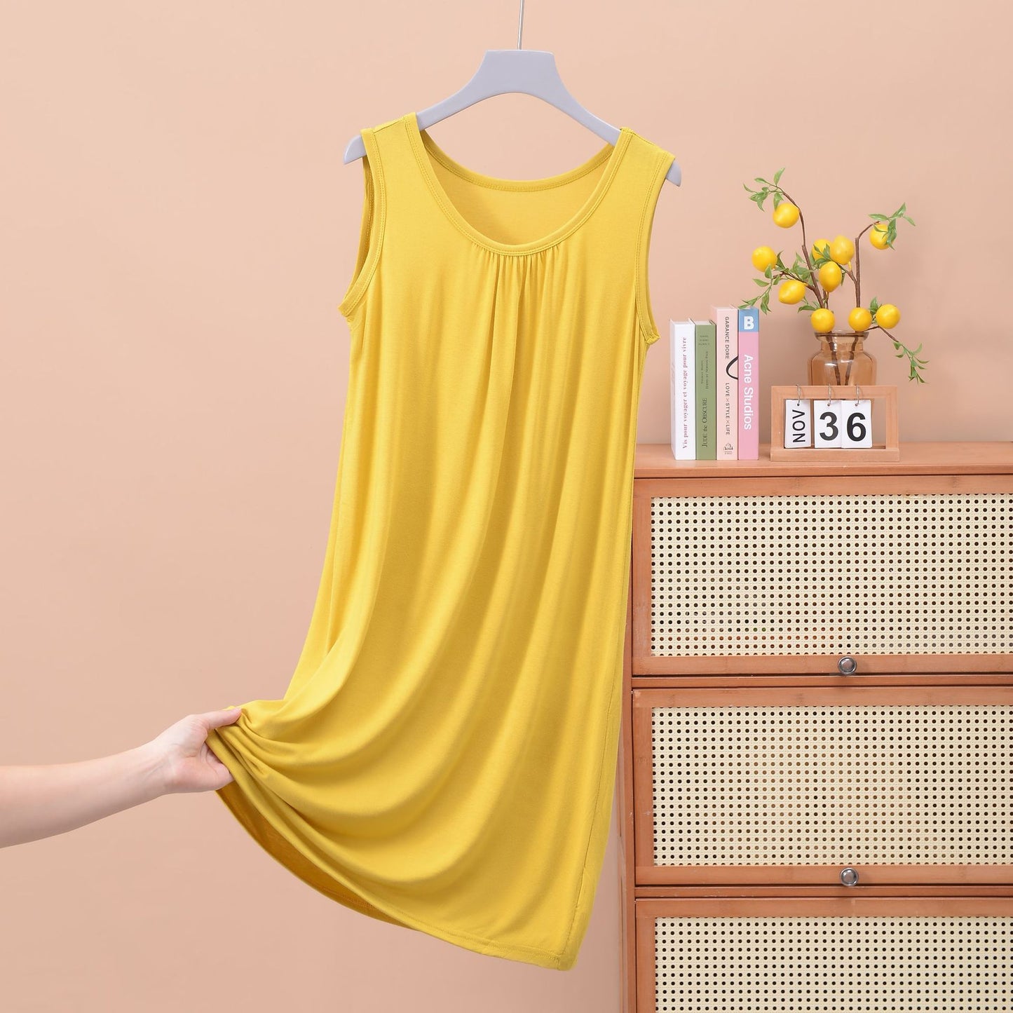 Round Neck Ruffled Sleeveless Loose Fit Maxi Dress for Plus Size - Solid Color Casual Home Dress