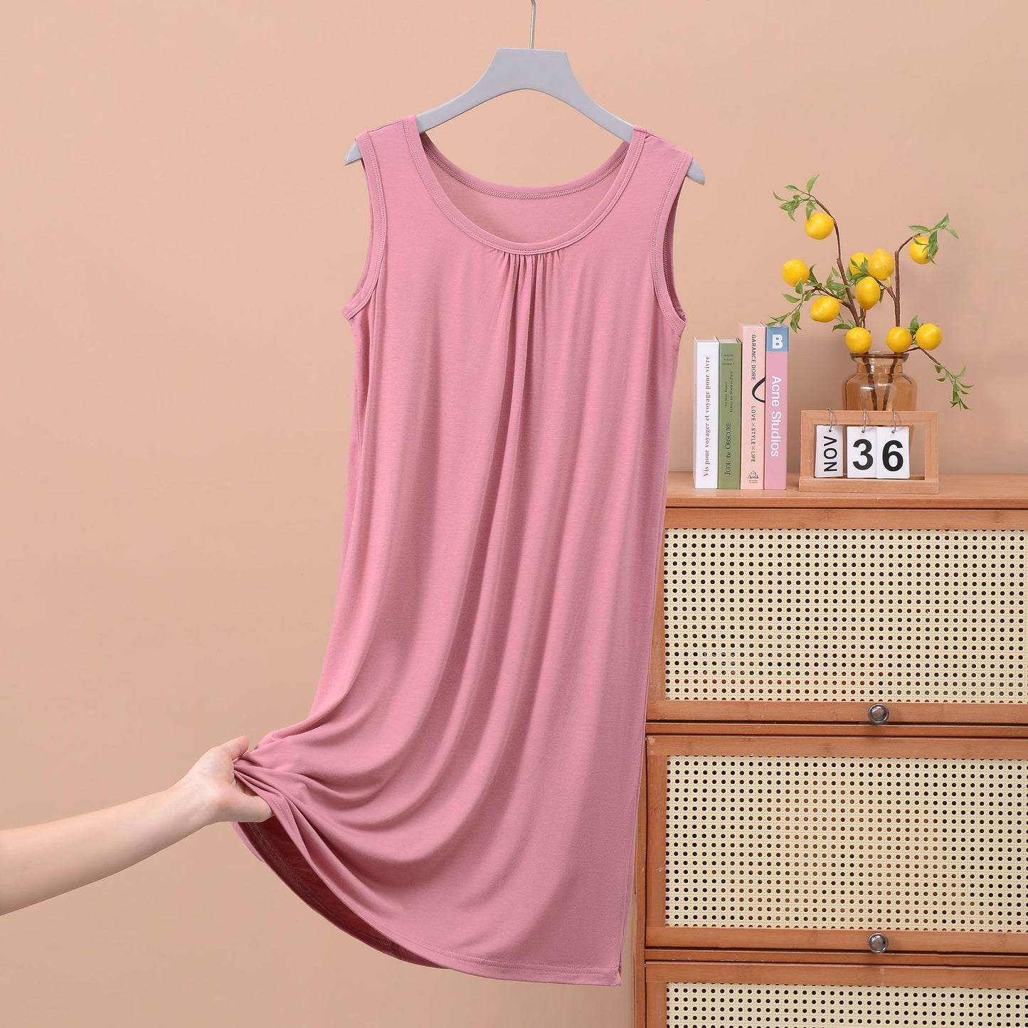 Round Neck Ruffled Sleeveless Loose Fit Maxi Dress for Plus Size - Solid Color Casual Home Dress