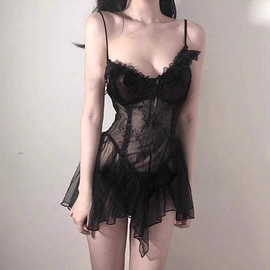 Sexy Sexy Lace Perspective Strap Princess Mesh Nightdress Passion Couple Pure Desire Wind Uniform suit