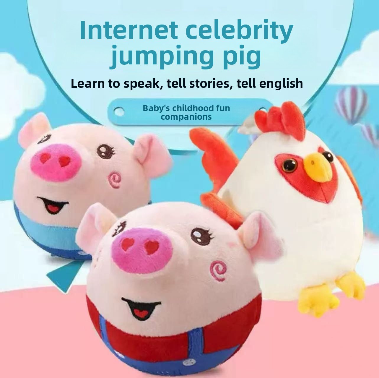 Talking Bouncing Pig Toy ? Musical Plush Ball with Detachable and Washable Cover